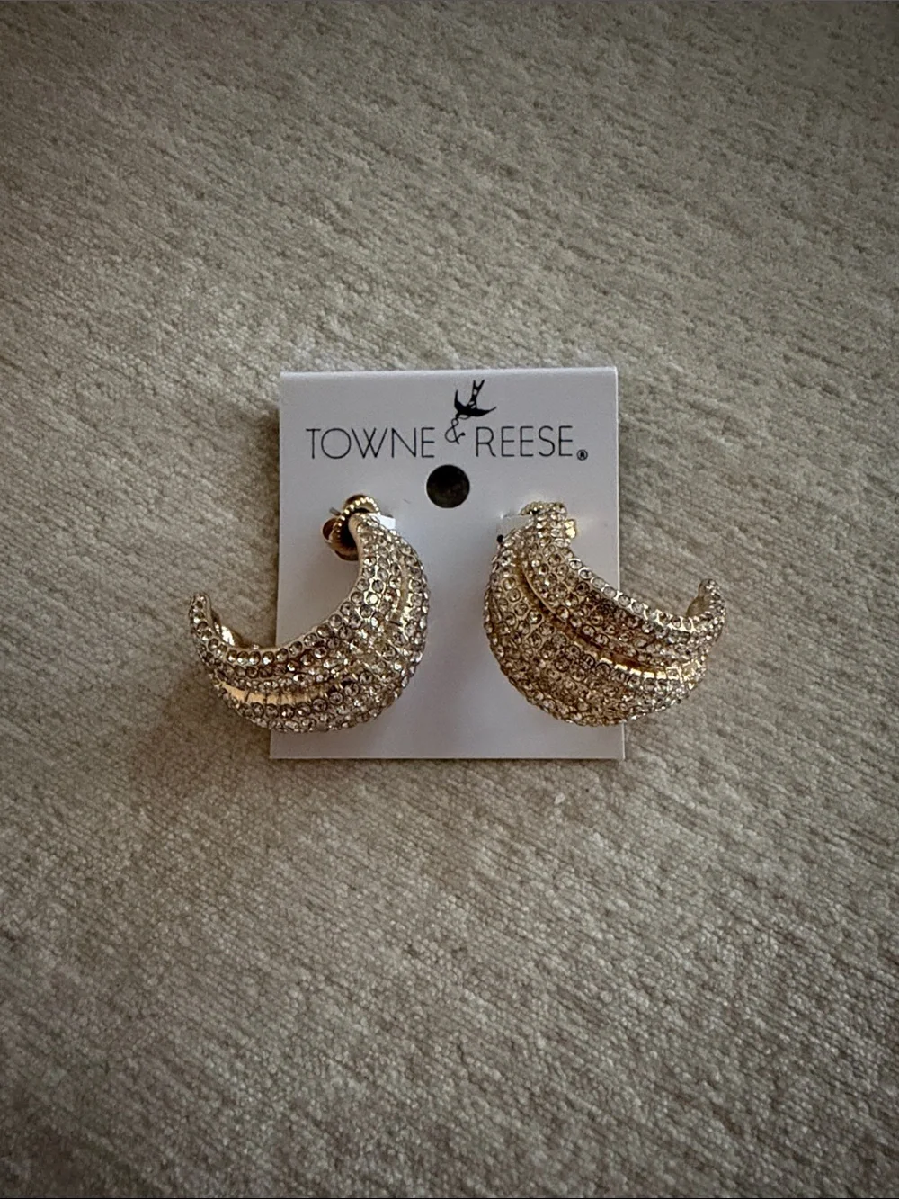 Towne & Reese Gold Crystal Crescent Clip-On Earrings